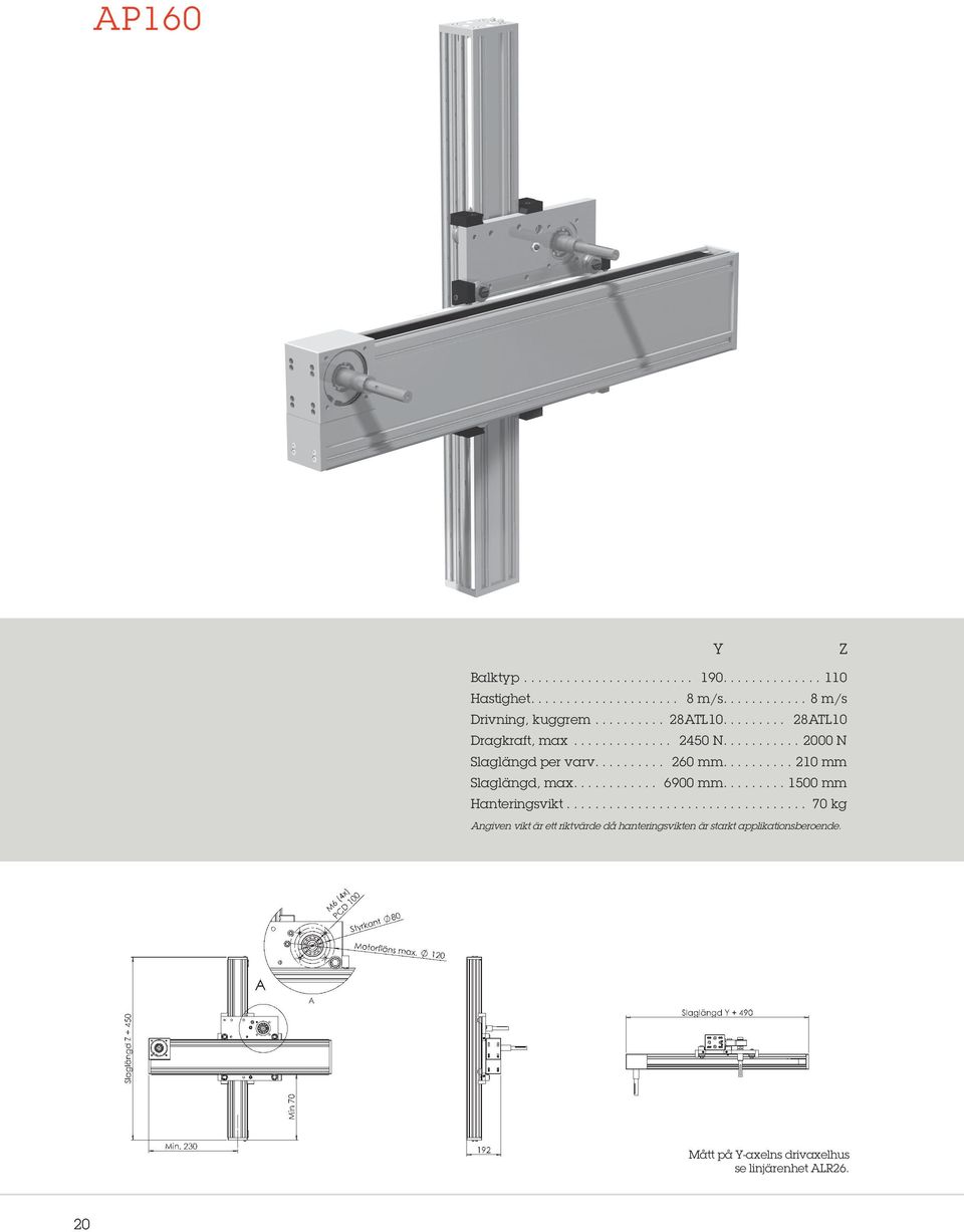 ... 210 mm Slaglängd, max.... 6900 mm.... 1500 mm Hanteringsvikt.