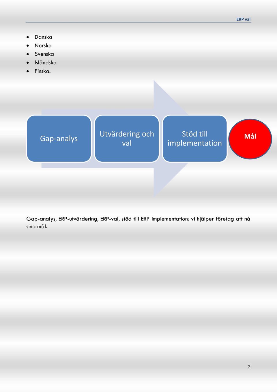 implementation Mål Gap-analys, ERP-utvärdering,