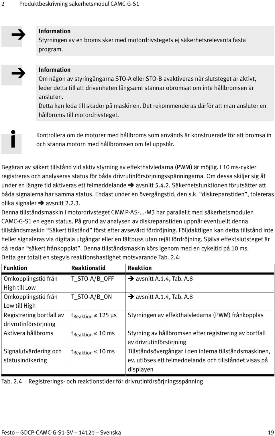 Detta kan leda till skador på maskinen. Det rekommenderas därför att man ansluter en hållbroms till motordrivsteget.