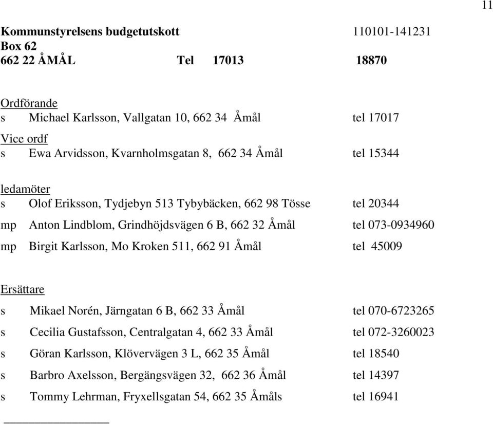 662 91 Åmål tel 45009 s Mikael Norén, Järngatan 6 B, 662 33 Åmål tel 070-6723265 s Cecilia Gustafsson, Centralgatan 4, 662 33 Åmål tel 072-3260023 s Göran