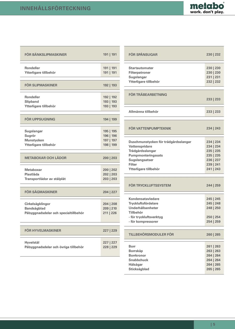 Sugrör Munstycken Ytterligare tillbehör METABOXAR OCH LÅDOR Metaboxar Plastlåda Transportlådor av stålplåt 195 195 196 196 197 197 198 199 200 203 200 202 202 203 203 203 FÖR VATTENPUMPTEKNIK