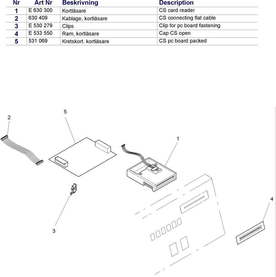 Clip for pc board fastening 4 E 533 550 Ram, kortläsare