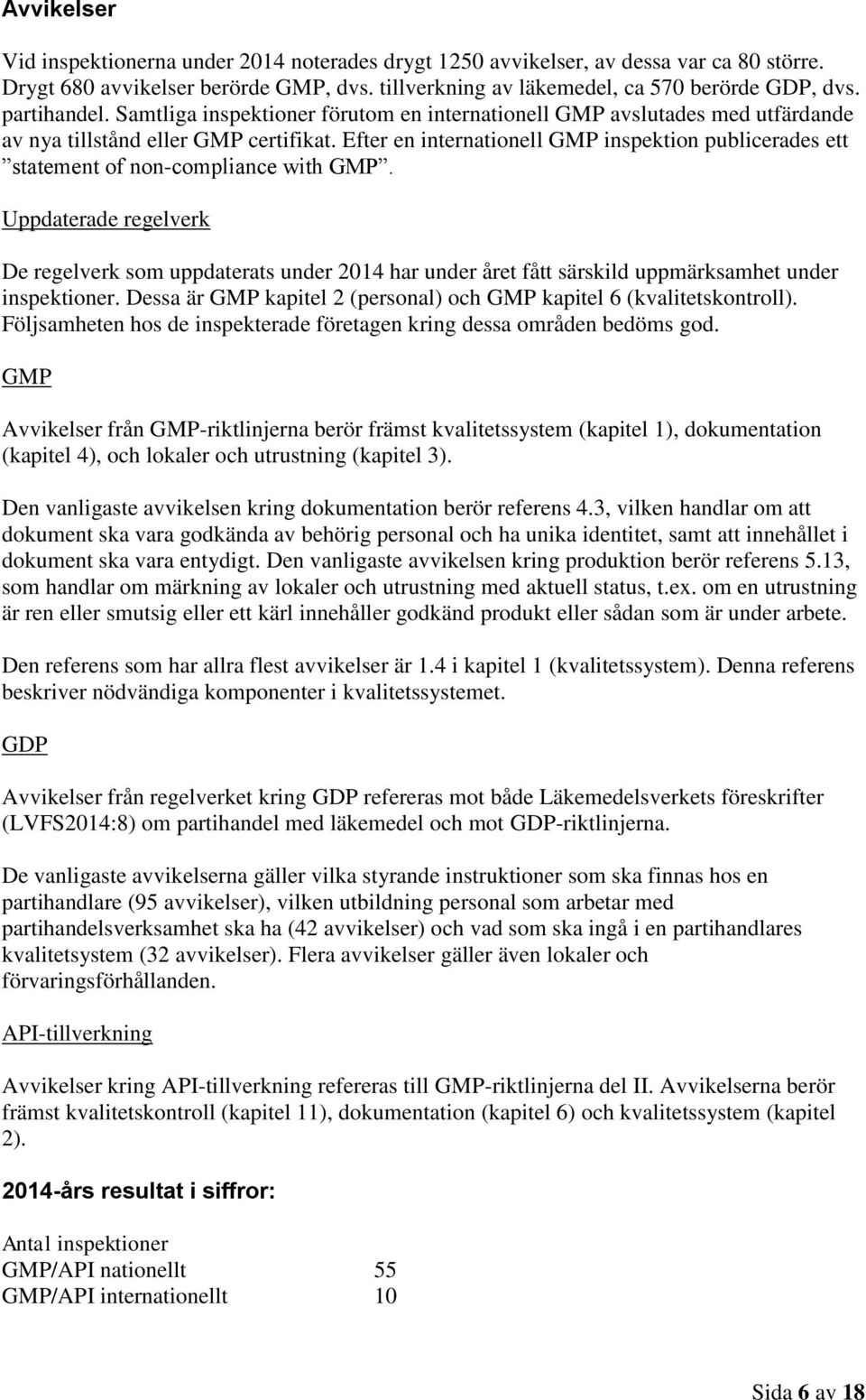 Efter en internationell GMP inspektion publicerades ett statement of non-compliance with GMP.