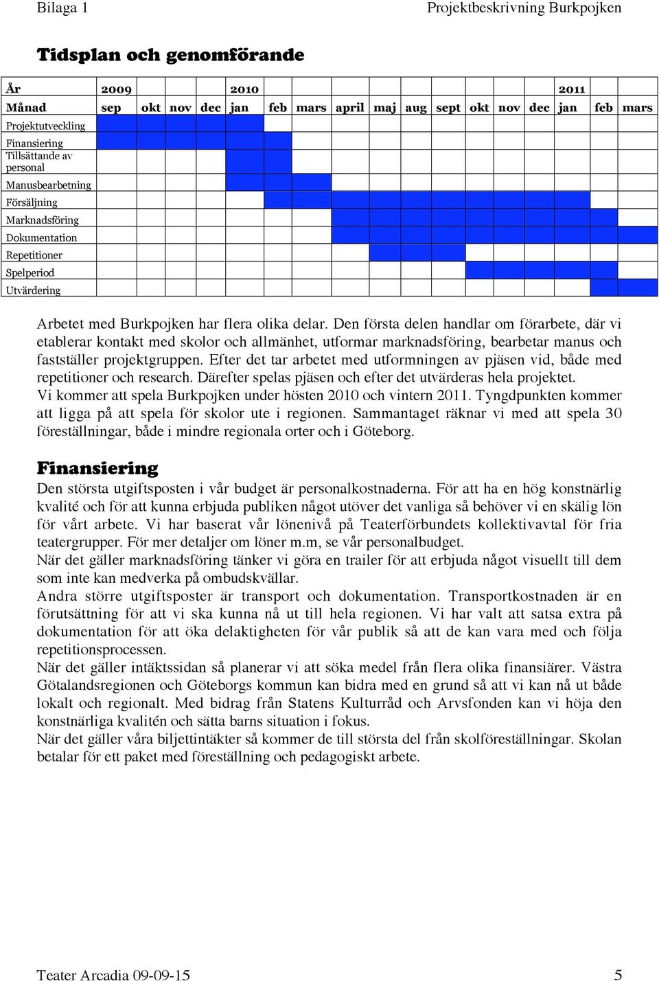 Den första delen handlar om förarbete, där vi etablerar kontakt med skolor och allmänhet, utformar marknadsföring, bearbetar manus och fastställer projektgruppen.