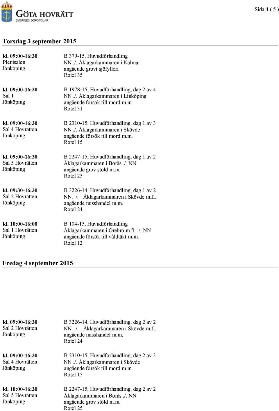 Åklagarkammaren i Skövde B 2247-15, Huvudförhandling, dag 1 av 2 Åklagarkammaren i Borås./. NN angående grov stöld m.m. B 3226-14, Huvudförhandling, dag 1 av 2 NN../. Åklagarkammaren i Skövde m.fl.