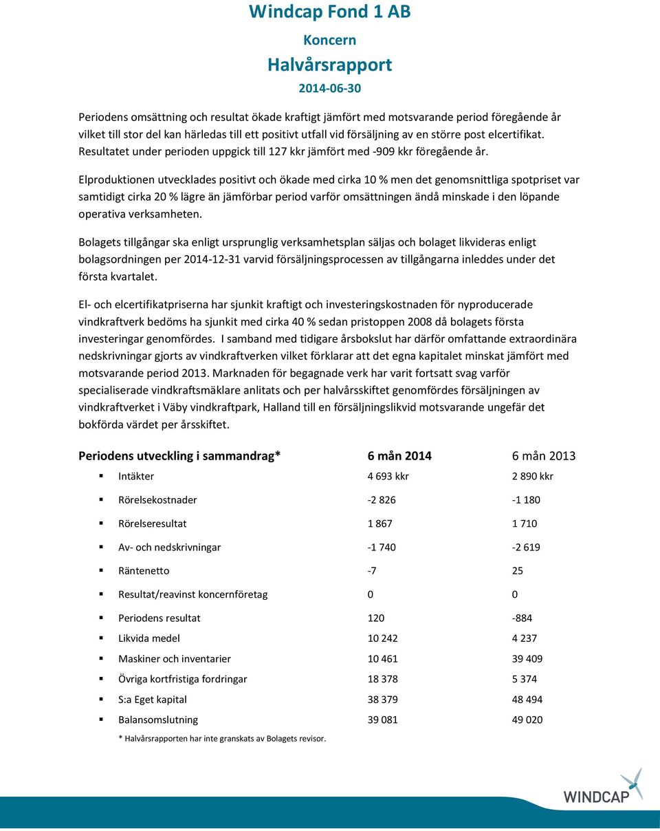 Elproduktionen utvecklades positivt och ökade med cirka 10 % men det genomsnittliga spotpriset var samtidigt cirka 20 % lägre än jämförbar period varför omsättningen ändå minskade i den löpande