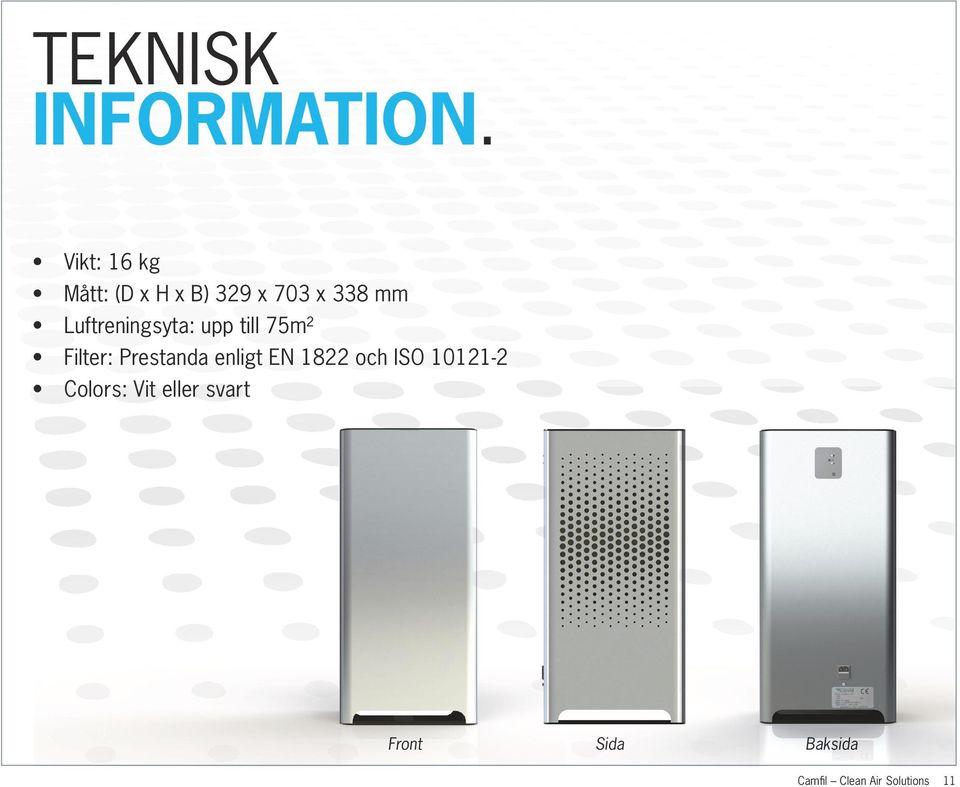 Luftreningsyta: upp till 75m² Filter: Prestanda enligt