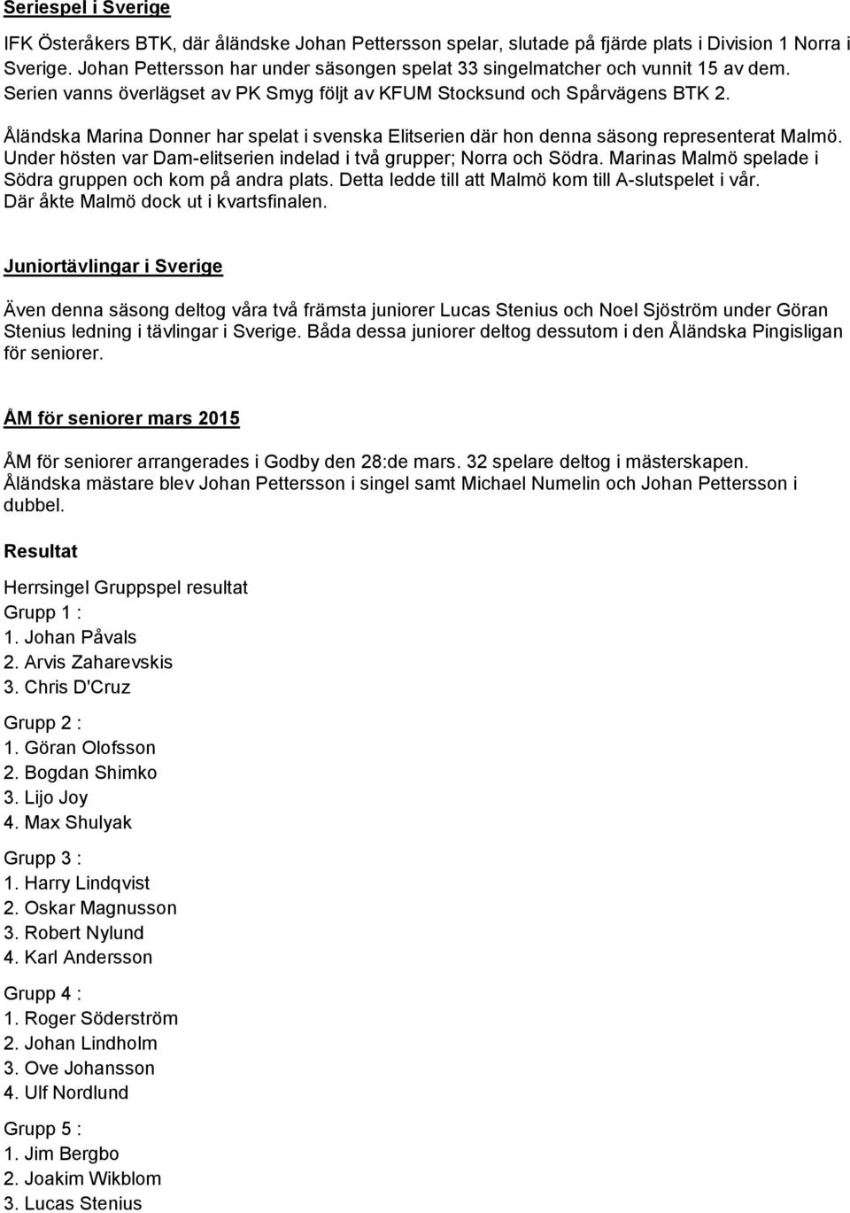 Åländska Marina Donner har spelat i svenska Elitserien där hon denna säsong representerat Malmö. Under hösten var Dam-elitserien indelad i två grupper; Norra och Södra.