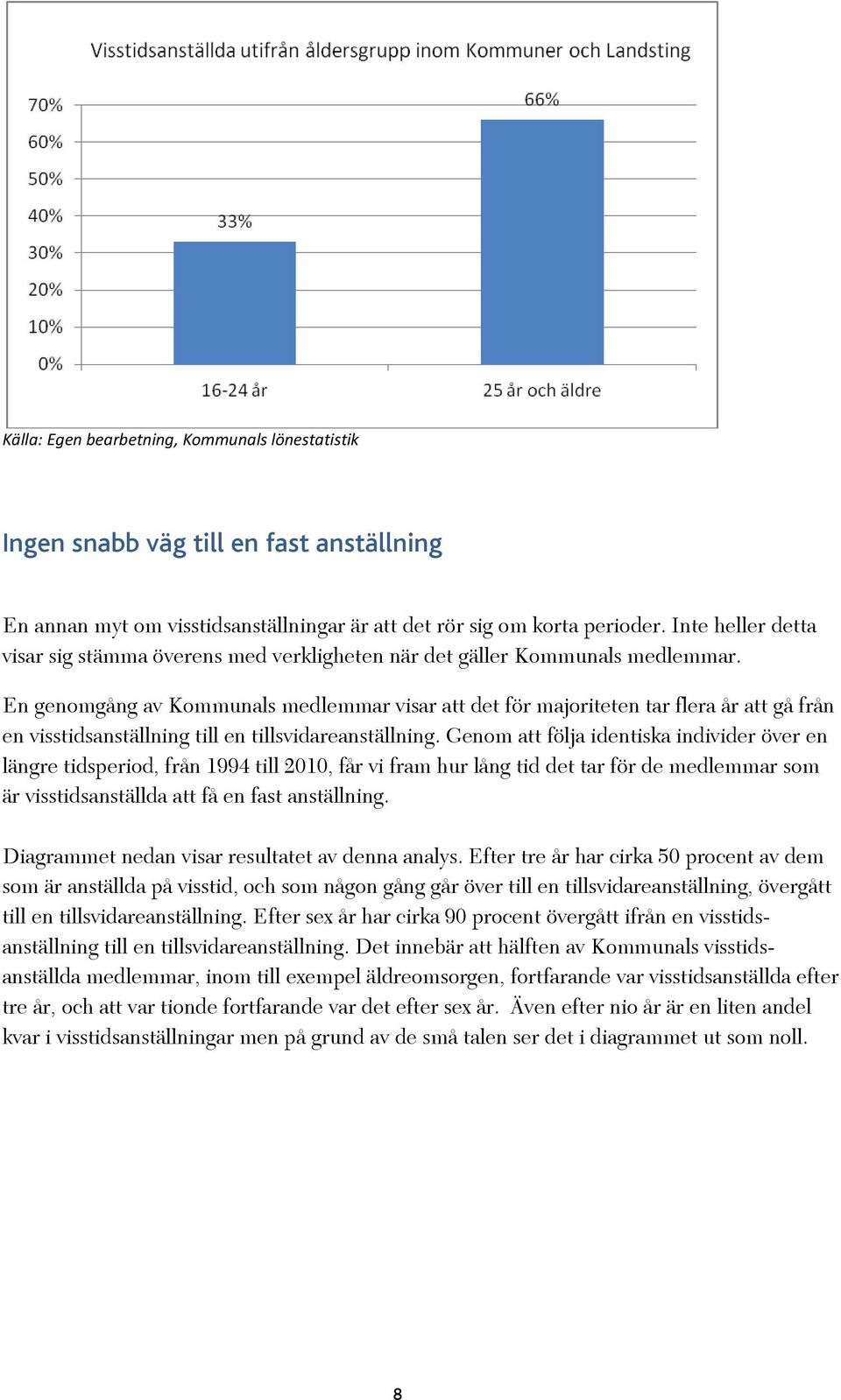 En genomgång av Kommunals medlemmar visar att det för majoriteten tar flera år att gå från en visstidsanställning till en tillsvidareanställning.