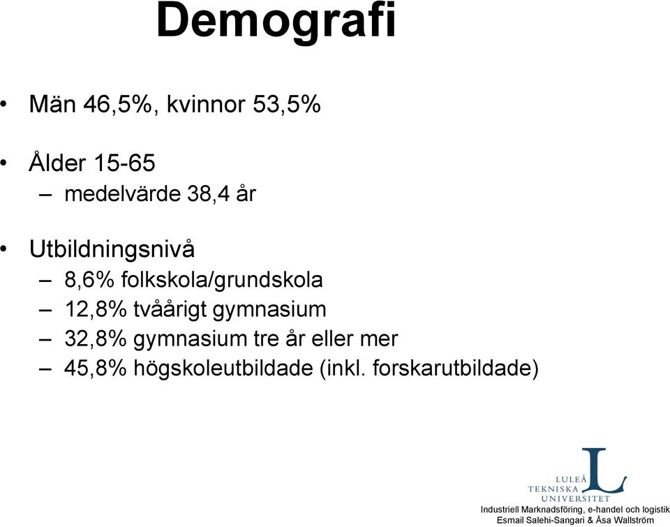 folkskola/grundskola 12,8% tvåårigt gymnasium 32,8%