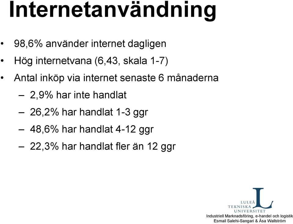 senaste 6 månaderna 2,9% har inte handlat 26,2% har