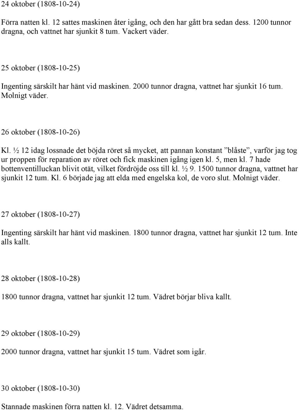 ½ 12 idag lossnade det böjda röret så mycket, att pannan konstant blåste, varför jag tog ur proppen för reparation av röret och fick maskinen igång igen kl. 5, men kl.