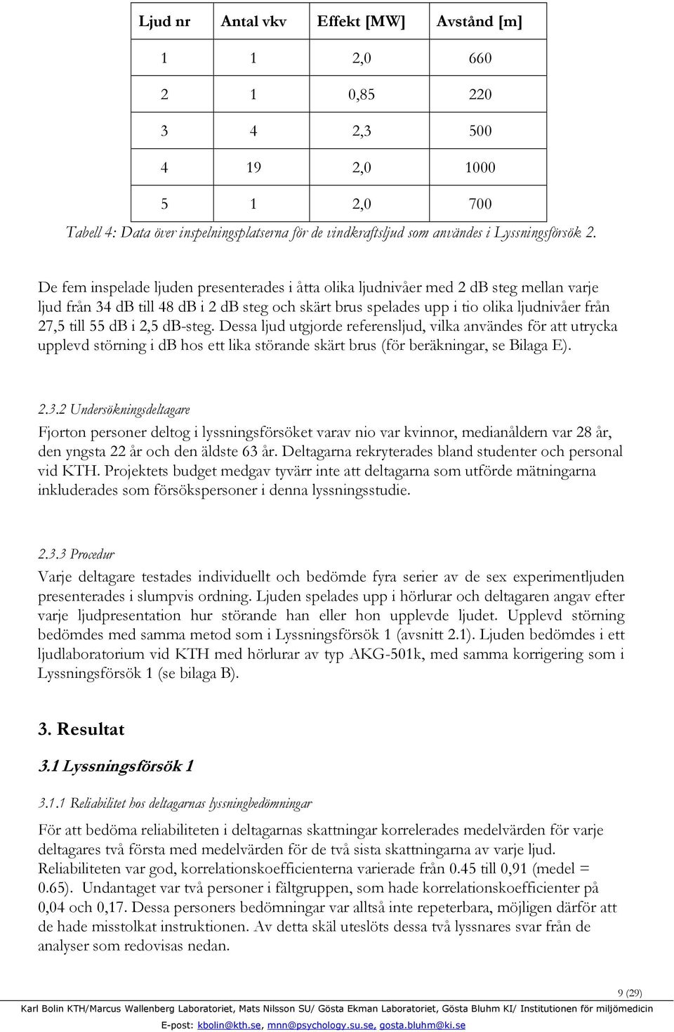 db i 2,5 db-steg. Dessa ljud utgjorde referensljud, vilka användes för att utrycka upplevd störning i db hos ett lika störande skärt brus (för beräkningar, se Bilaga E). 2.3.