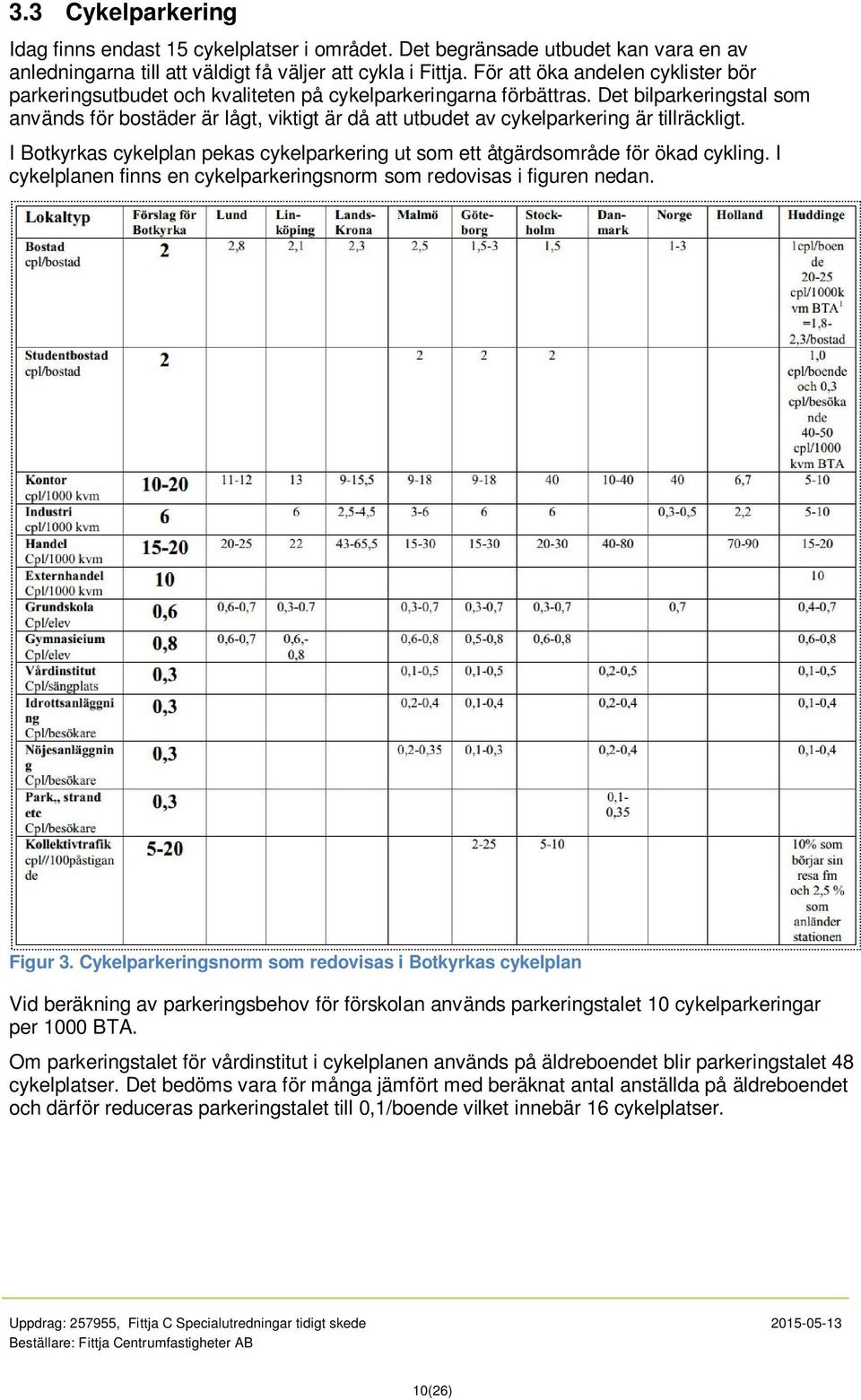 Det bilparkeringstal som används för bostäder är lågt, viktigt är då att utbudet av cykelparkering är tillräckligt.