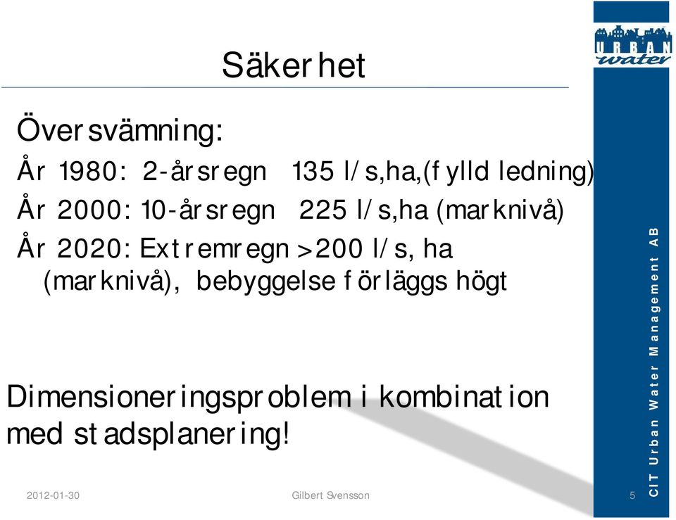 Extremregn > 200 l/s, ha (marknivå), bebyggelse förläggs