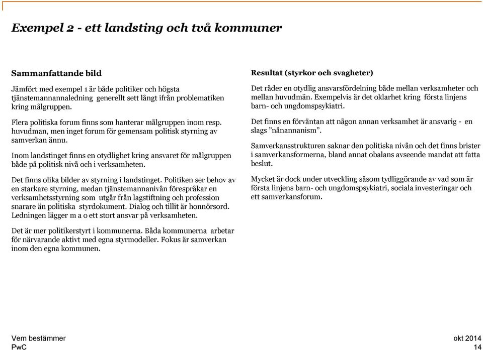Inom landstinget finns en otydlighet kring ansvaret för målgruppen både på politisk nivå och i verksamheten. Det finns olika bilder av styrning i landstinget.