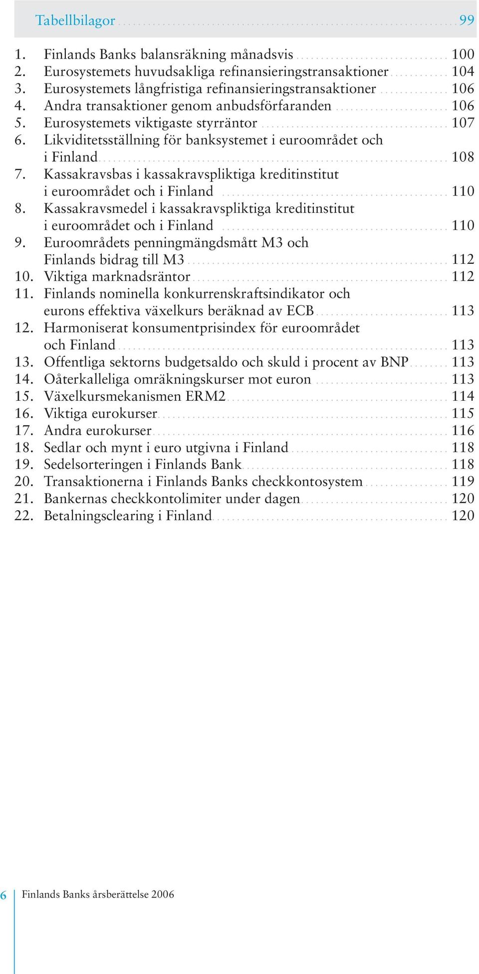 ....................... 106 5. Eurosystemets viktigaste styrräntor....................................... 107 6. Likviditetsställning för banksystemet i euroområdet och i Finland....................................................................... 108 7.