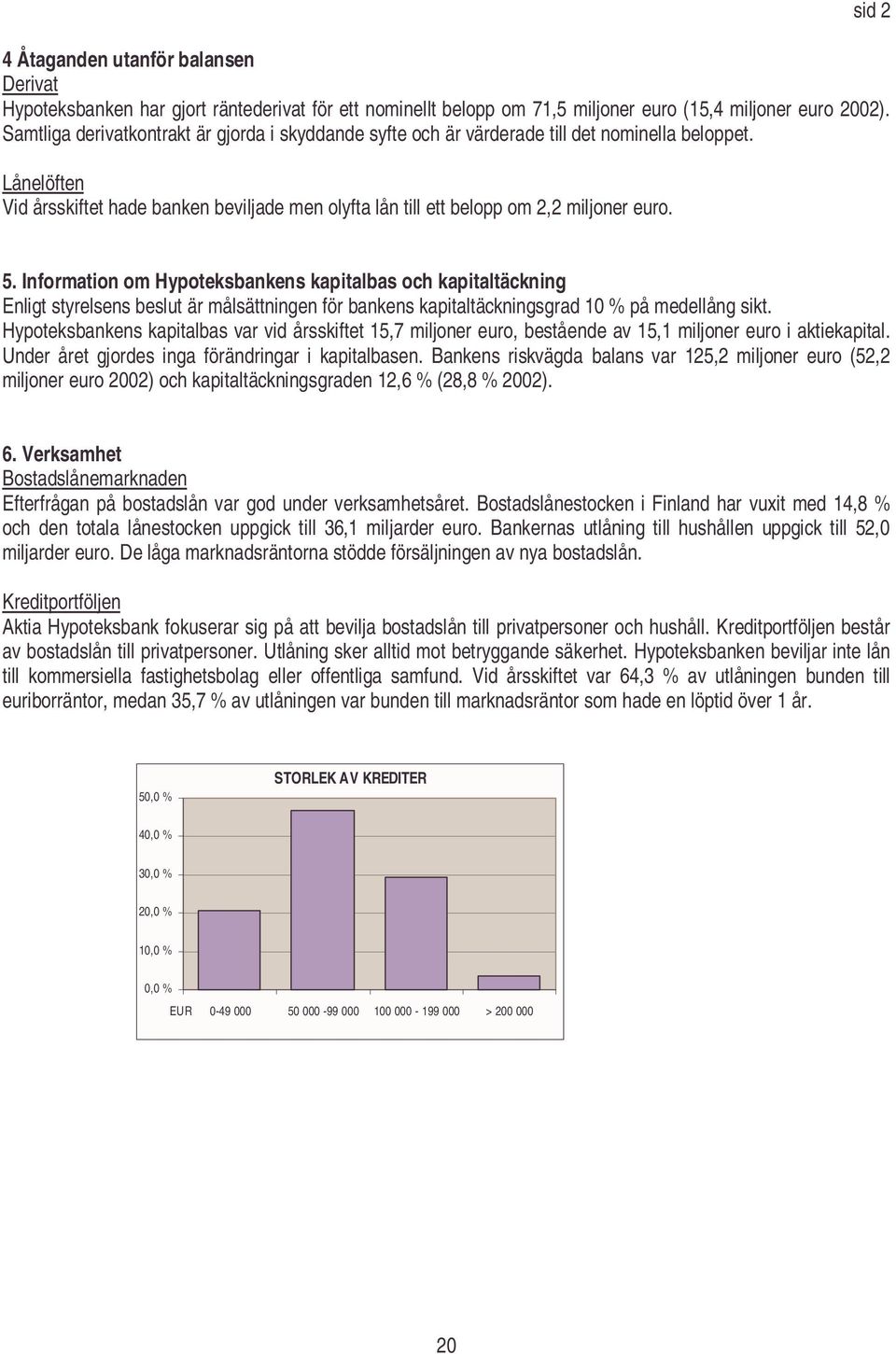 sid 2 5. Information om Hypoteksbankens kapitalbas och kapitaltäckning Enligt styrelsens beslut är målsättningen för bankens kapitaltäckningsgrad 10 % på medellång sikt.