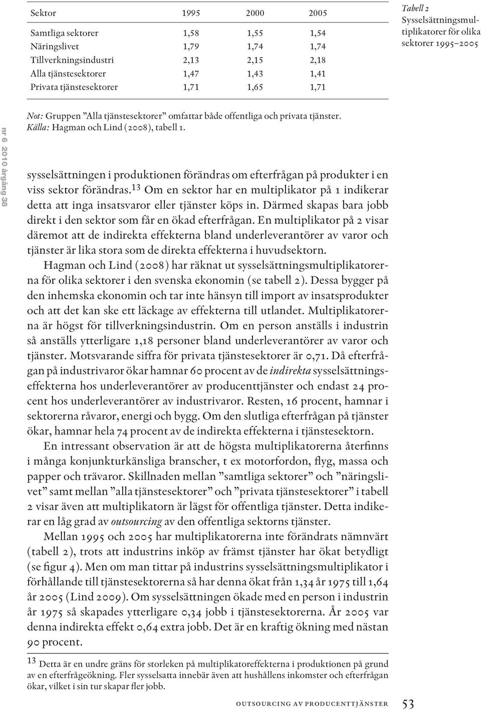 Källa: Hagman och Lind (2008), tabell 1. sysselsättningen i produktionen förändras om efterfrågan på produkter i en viss sektor förändras.