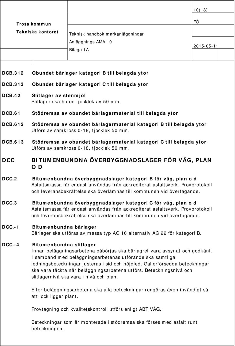 Stödremsa av obundet bärlagermaterial till belagda ytor Stödremsa av obundet bärlagermaterial kategori B till belagda ytor Utförs av samkross 0-18, tjocklek 50 mm.
