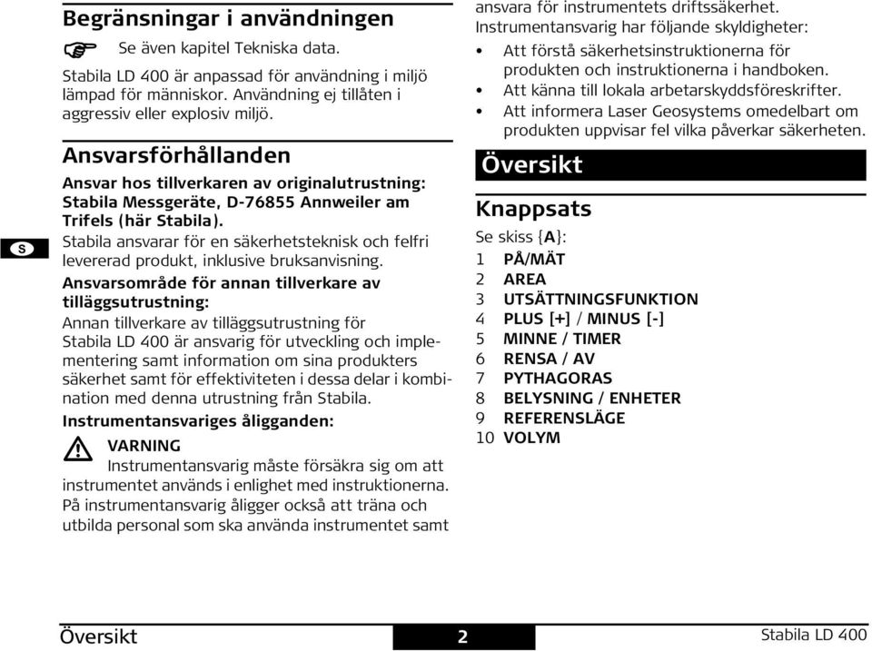 tabila ansvarar för en säkerhetsteknisk och felfri levererad produkt, inklusive bruksanvisning.