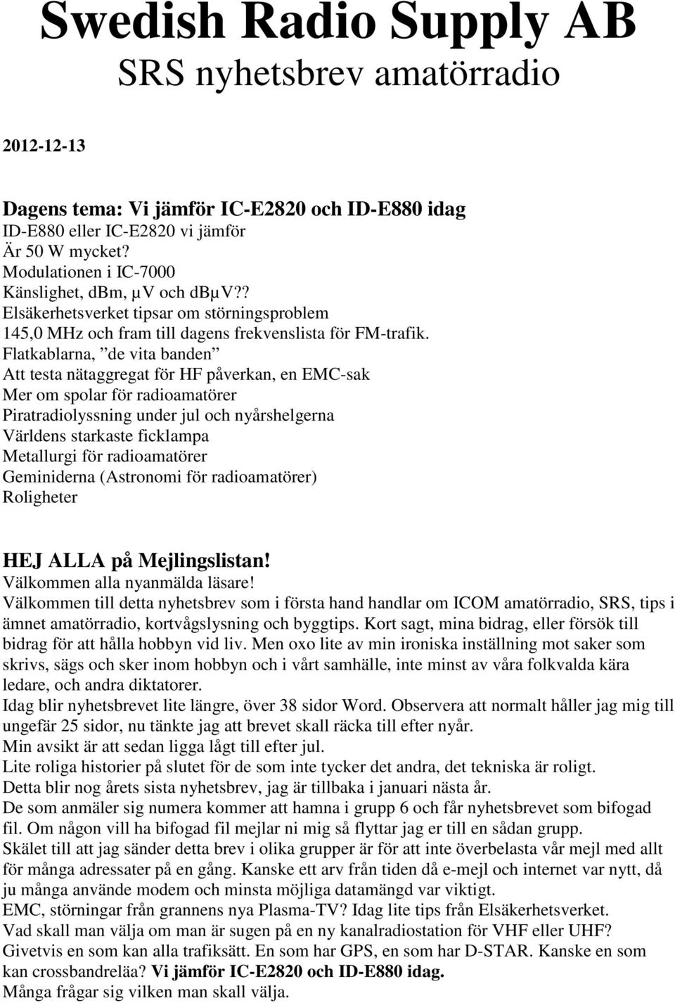Swedish Radio Supply AB SRS nyhetsbrev amatörradio - PDF Gratis ...