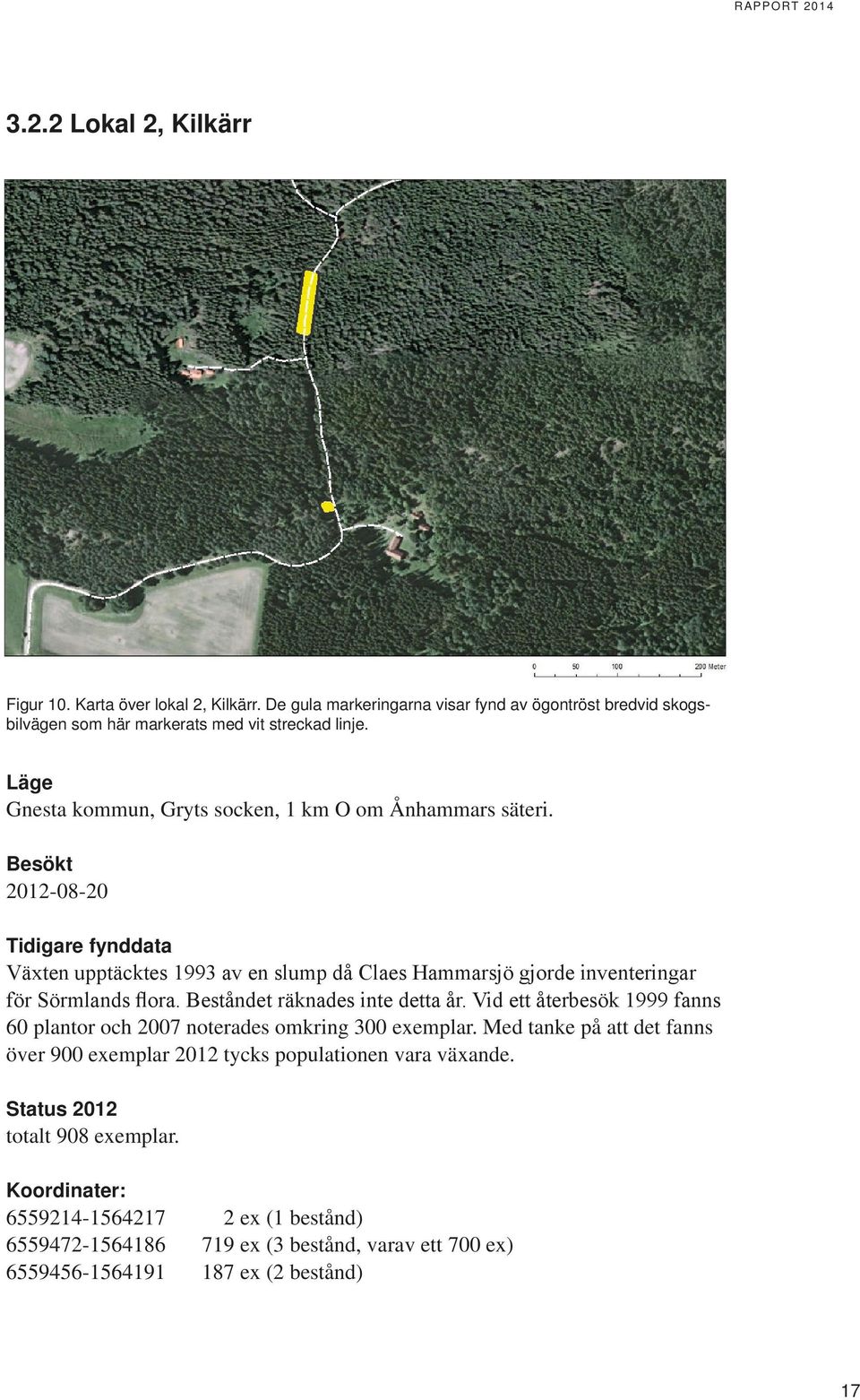 Besökt 2012-08-20 Tidigare fynddata Växten upptäcktes 1993 av en slump då Claes Hammarsjö gjorde inventeringar för Sörmlands flora. Beståndet räknades inte detta år.