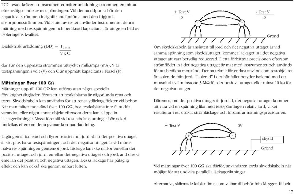 Vid slutet av testet använder instrumentet denna mätning med testspänningen och beräknad kapacitans för att ge en bild av isoleringens kvalitet.