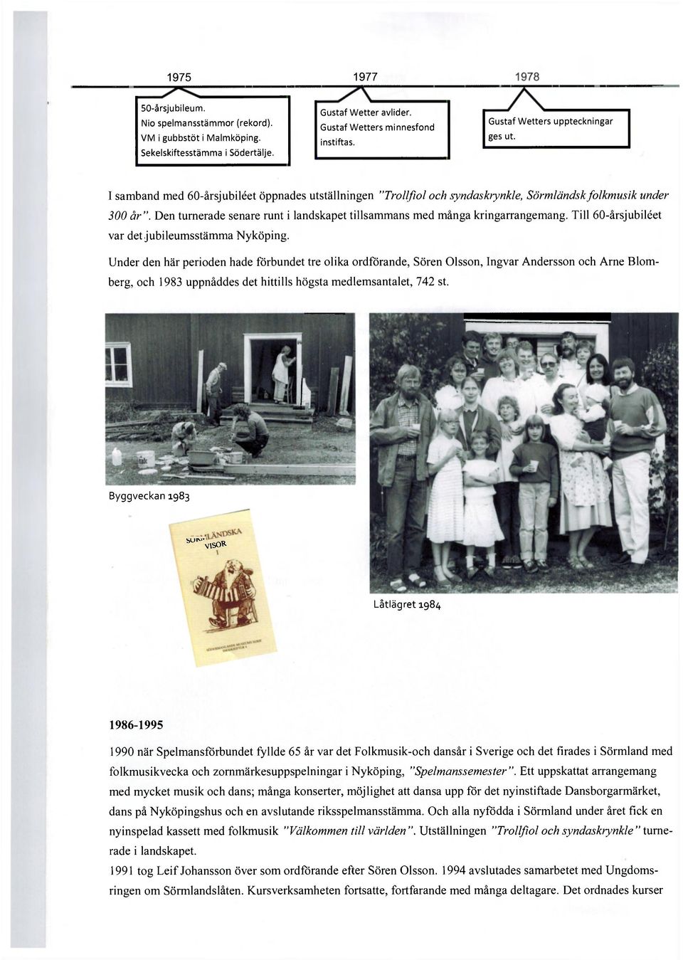 Den turnerade senare runt i landskapet tillsammans med många kringarrangemang. Till 60-årsjubiléet var det jubileumsstämma Nyköping.
