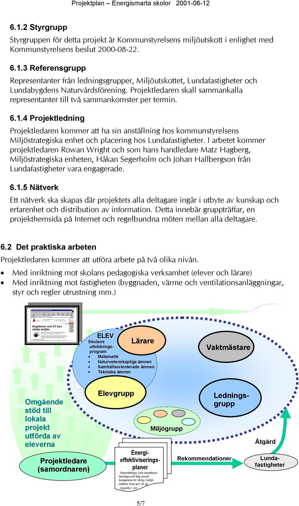 4 Projektledning Projektledaren kommer att ha sin anställning hos kommunstyrelsens Miljöstrategiska enhet och placering hos Lundafastigheter.