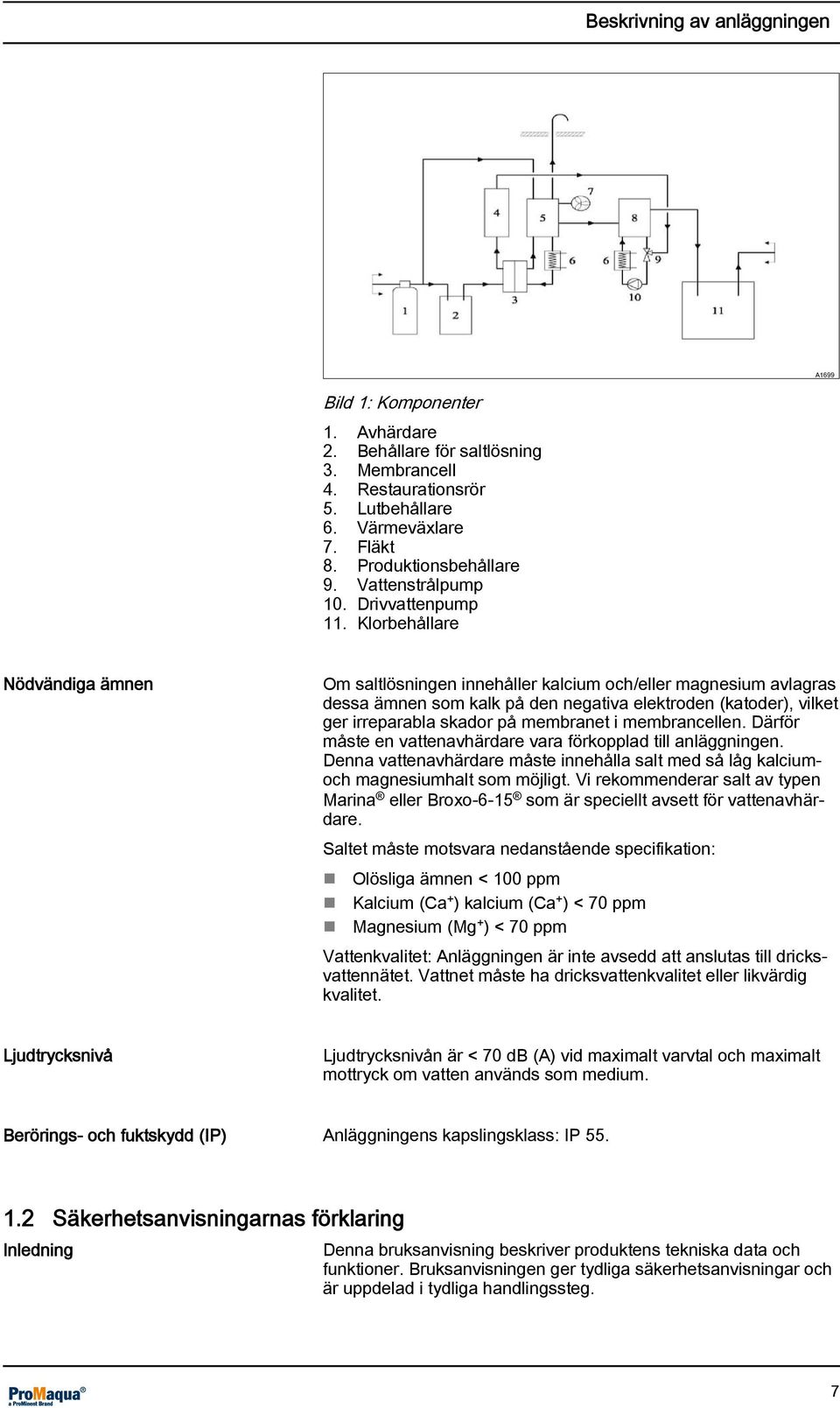 Klorbehållare Nödvändiga ämnen Om saltlösningen innehåller kalcium och/eller magnesium avlagras dessa ämnen som kalk på den negativa elektroden (katoder), vilket ger irreparabla skador på membranet i
