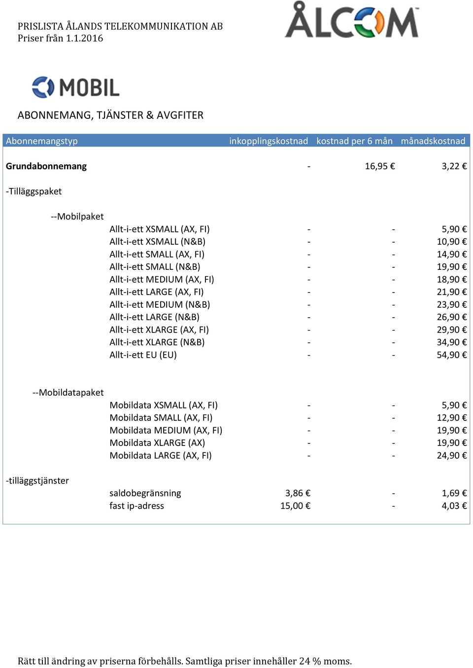 5,90 Allt- i- ett XSMALL (N&B) - - 10,90 Allt- i- ett SMALL (AX, FI) - - 14,90 Allt- i- ett SMALL (N&B) - - 19,90 Allt- i- ett MEDIUM (AX, FI) - - 18,90 Allt- i- ett LARGE (AX, FI) - - 21,90 Allt- i-