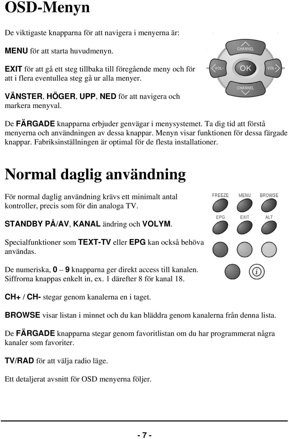 De FÄRGADE knapparna erbjuder genvägar i menysystemet. Ta dig tid att förstå menyerna och användningen av dessa knappar. Menyn visar funktionen för dessa färgade knappar.