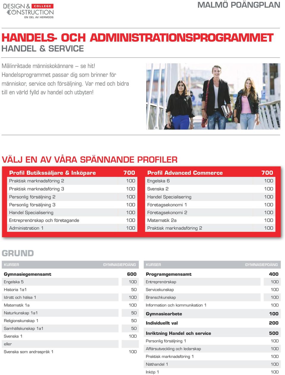 VÄLJ EN AV VÅRA SPÄNNANDE PROFILER Profil Butikssäljare & Inköpare 700 Praktisk marknadsföring 2 100 Praktisk marknadsföring 3 100 Personlig försäljning 2 100 Personlig försäljning 3 100 Handel