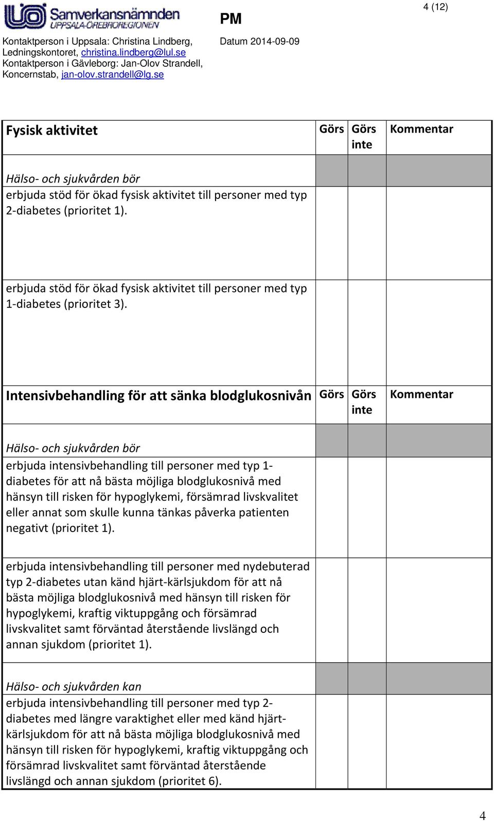 livskvalitet eller annat som skulle kunna tänkas påverka patienten negativt (prioritet 1).