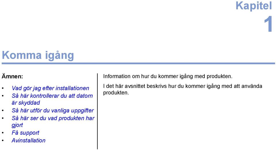 produkten har gjort Få support Avinstallation Information om hur du kommer igång