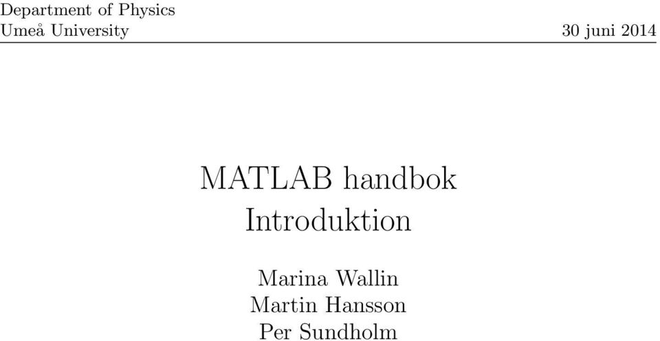 MATLAB handbok Introduktion