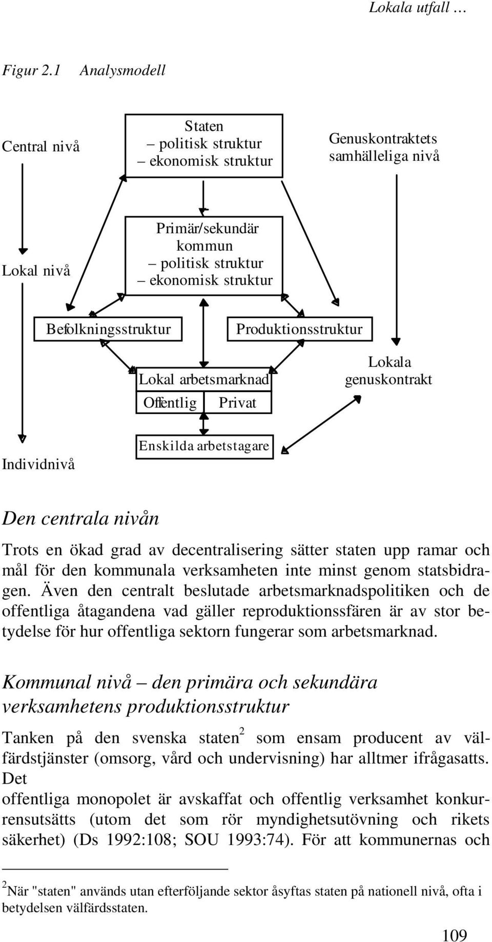 Produktionsstruktur Lokal arbetsmarknad Offentlig Privat Lokala genuskontrakt Individnivå Enskilda arbetstagare Den centrala nivån Trots en ökad grad av decentralisering sätter staten upp ramar och