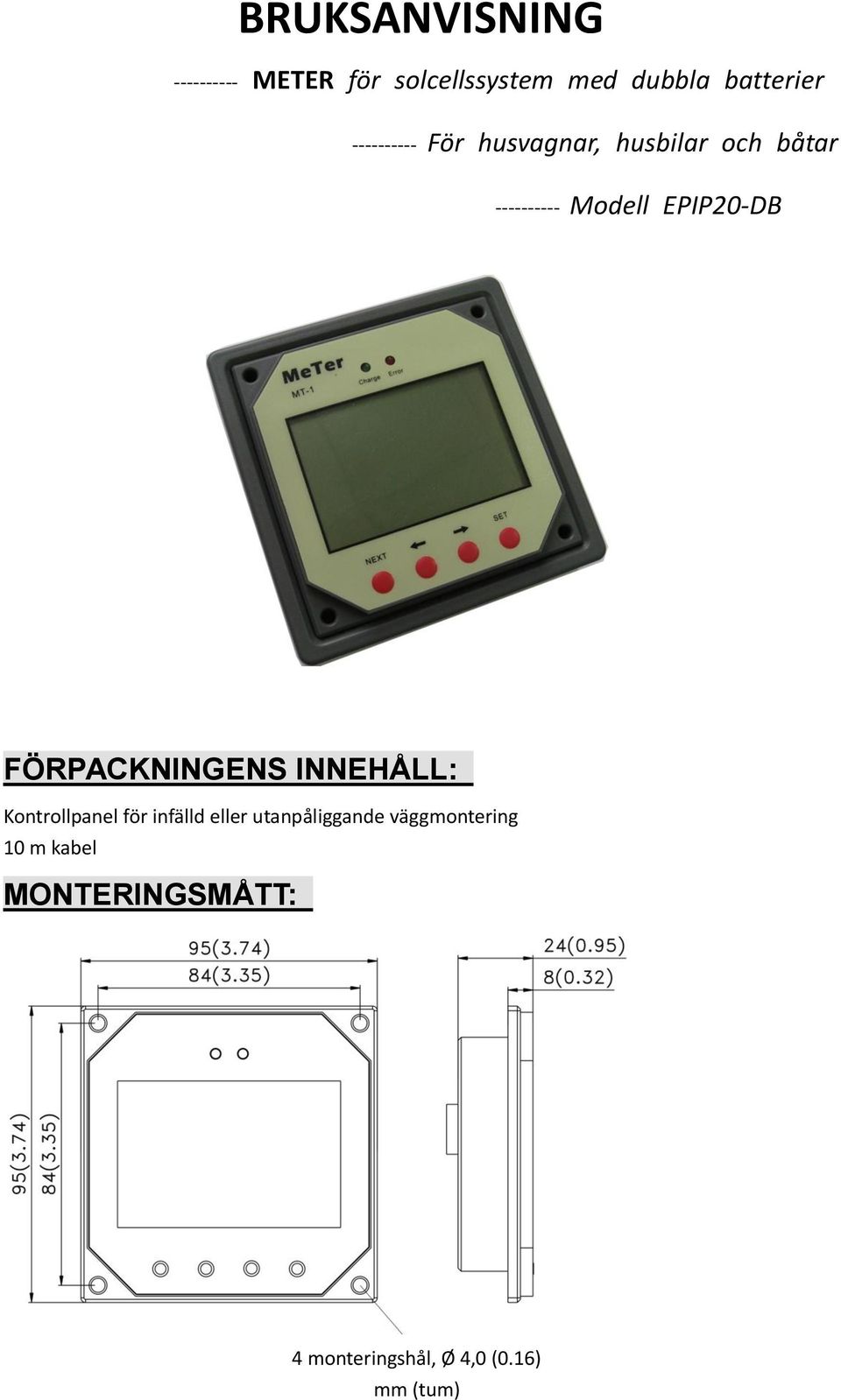 FÖRPACKNINGENS INNEHÅLL: Kontrollpanel för infälld eller utanpåliggande