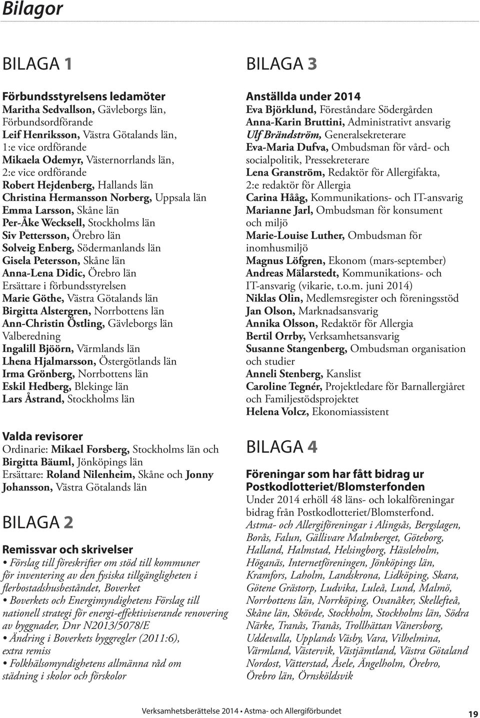 Södermanlands län Gisela Petersson, Skåne län Anna-Lena Didic, Örebro län Ersättare i förbundsstyrelsen Marie Göthe, Västra Götalands län Birgitta Alstergren, Norrbottens län Ann-Christin Östling,