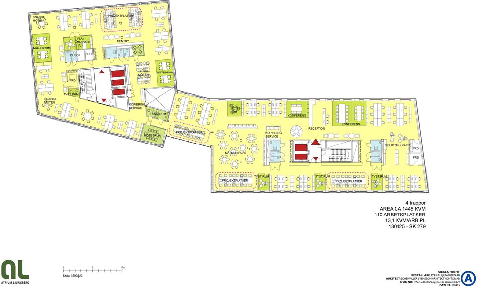 RUM 4 trappor AREA CA 1445 KVM 110 ARBETSPLATSER 13,1 KVM/ARB.
