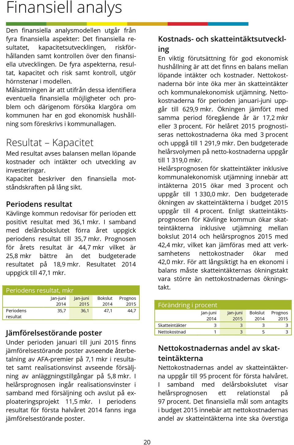 Målsättningen är att utifrån dessa identifiera eventuella finansiella möjligheter och problem och därigenom försöka klargöra om kommunen har en god ekonomisk hushållning som föreskrivs i