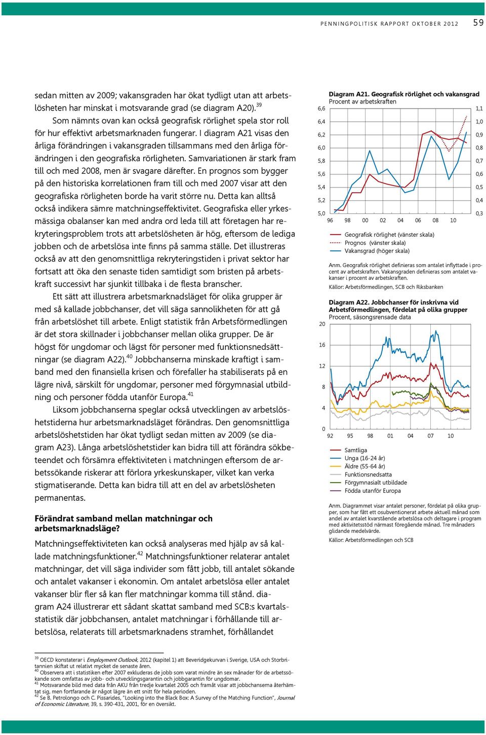 I diagram A1 visas den årliga förändringen i vakansgraden tillsammans med den årliga förändringen i den geografiska rörligheten. Samvariationen är stark fram till och med 8, men är svagare därefter.