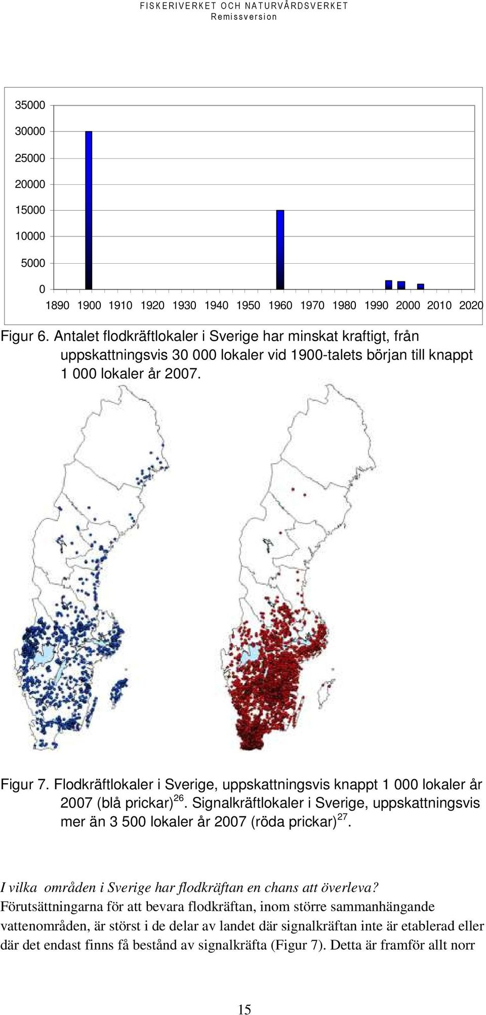 Flodkräftlokaler i Sverige, uppskattningsvis knappt 1 000 lokaler år 2007 (blå prickar) 26. Signalkräftlokaler i Sverige, uppskattningsvis mer än 3 500 lokaler år 2007 (röda prickar) 27.