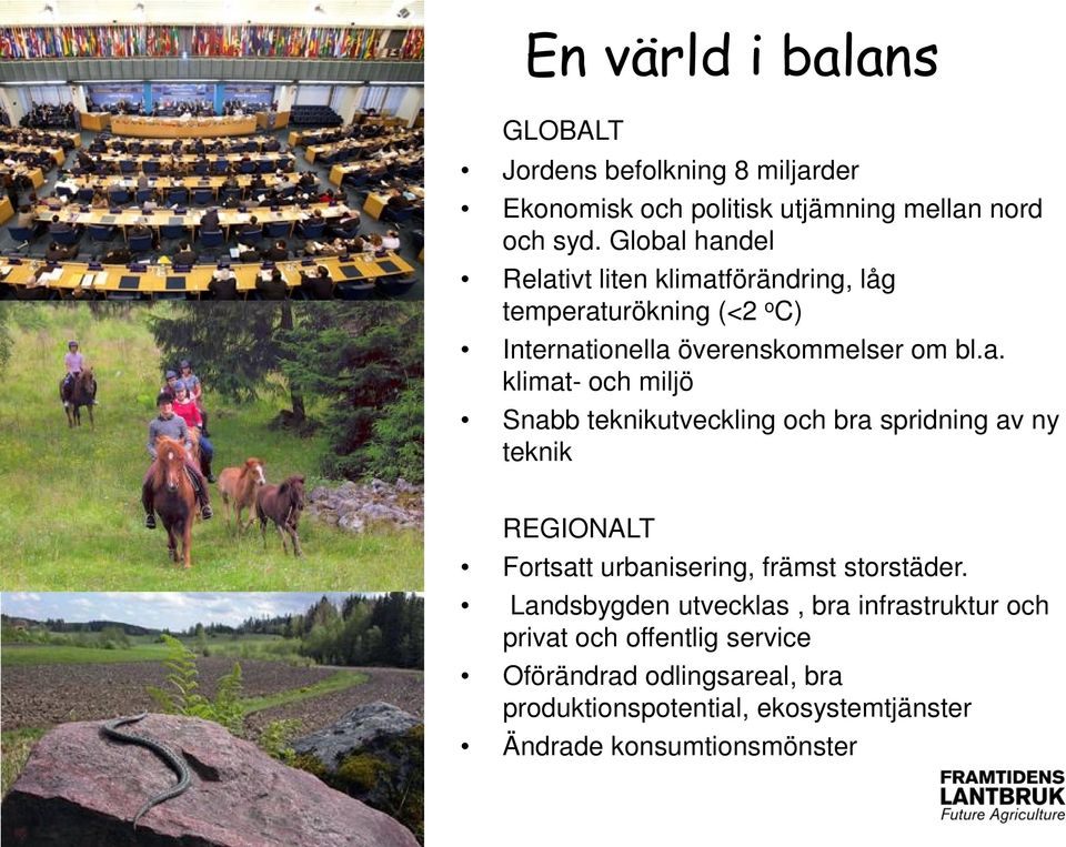 Landsbygden utvecklas, bra infrastruktur och privat och offentlig service Oförändrad odlingsareal, bra produktionspotential,