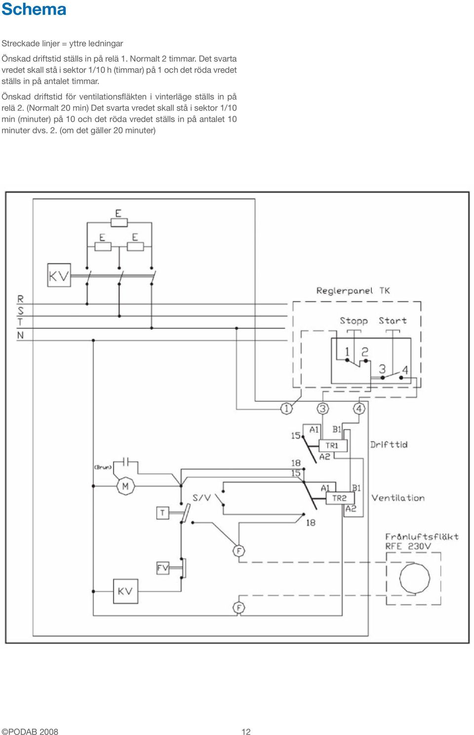 Önskad driftstid för ventilationsfläkten i vinterläge ställs in på relä 2.