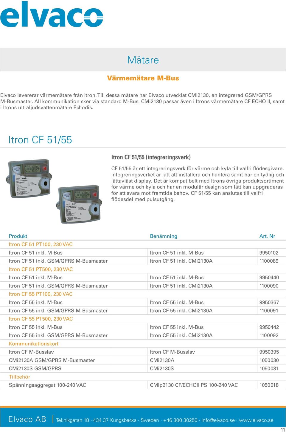 Itron CF 51/55 Itron CF 51/55 (integreringsverk) CF 51/55 är ett integreringsverk för värme och kyla till valfri flödesgivare.