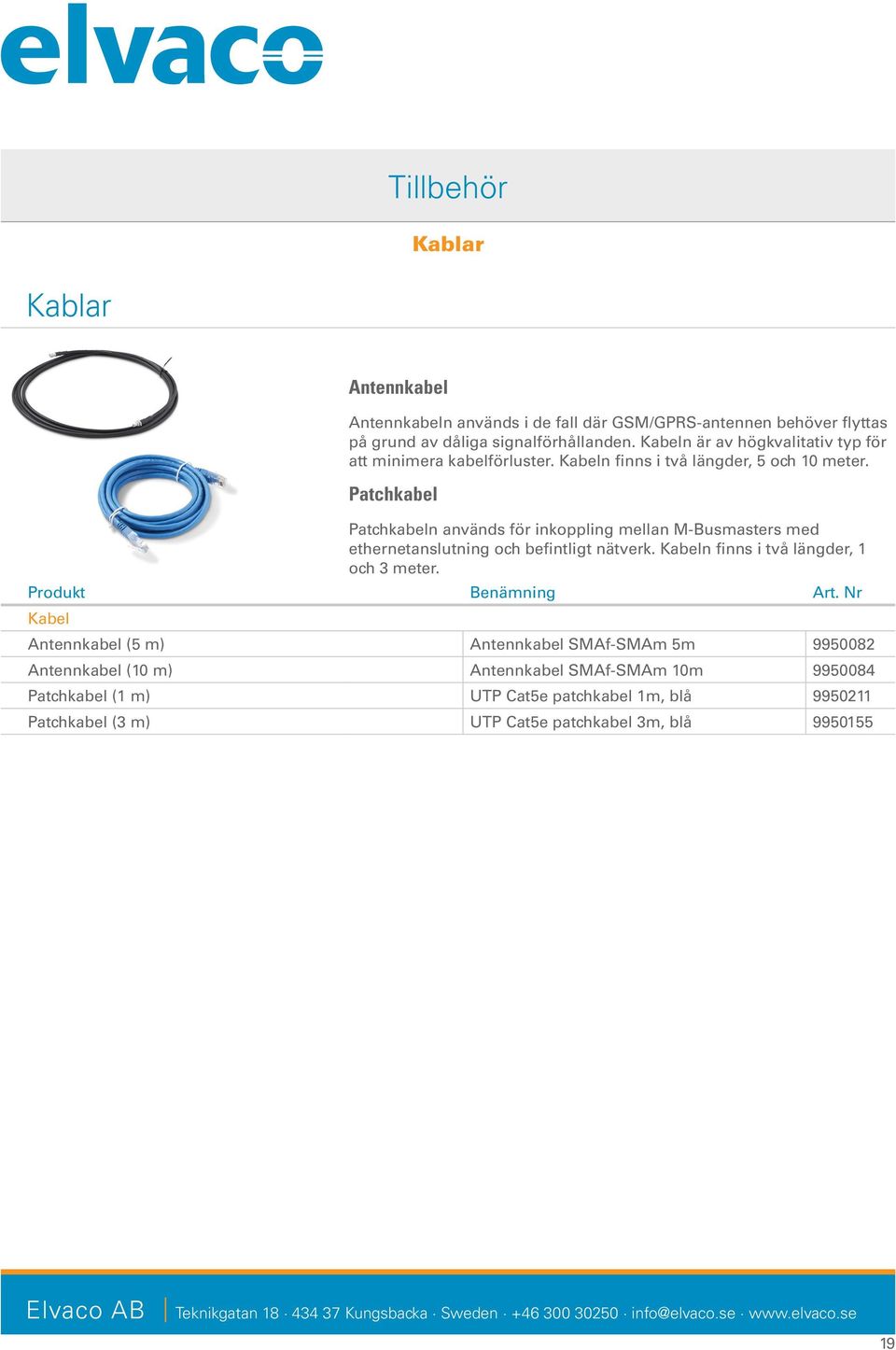 Patchkabel Patchkabeln används för inkoppling mellan M-Busmasters med ethernetanslutning och befintligt nätverk. Kabeln finns i två längder, 1 och 3 meter.