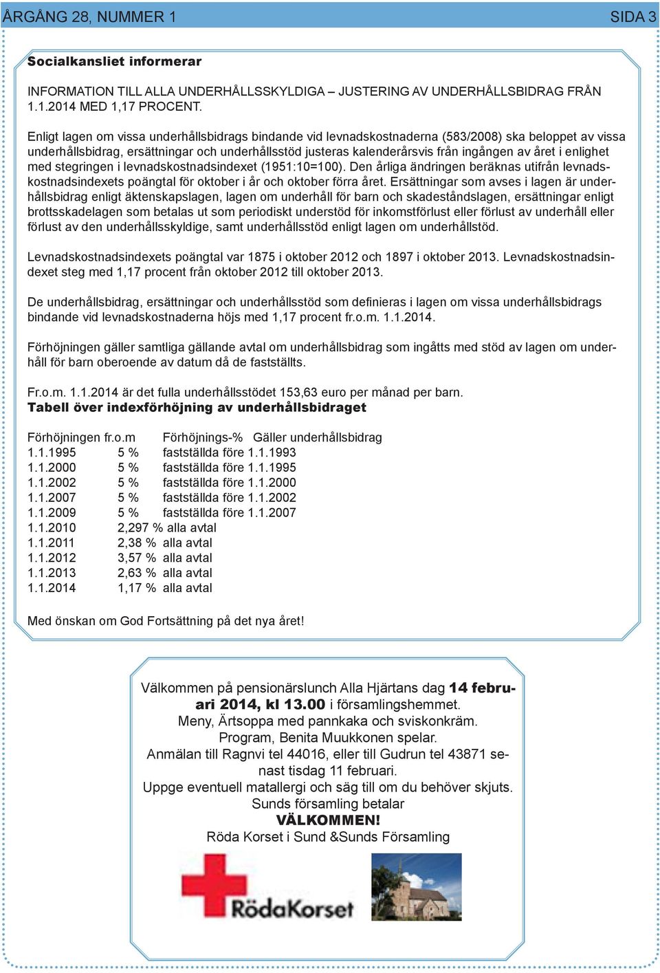 året i enlighet med stegringen i levnadskostnadsindexet (1951:10=100). Den årliga ändringen beräknas utifrån levnadskostnadsindexets poängtal för oktober i år och oktober förra året.