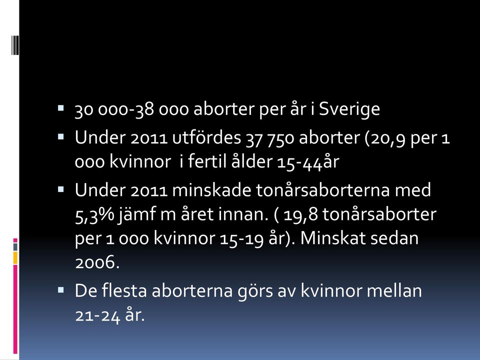 tonårsaborterna med 5,3% jämf m året innan.